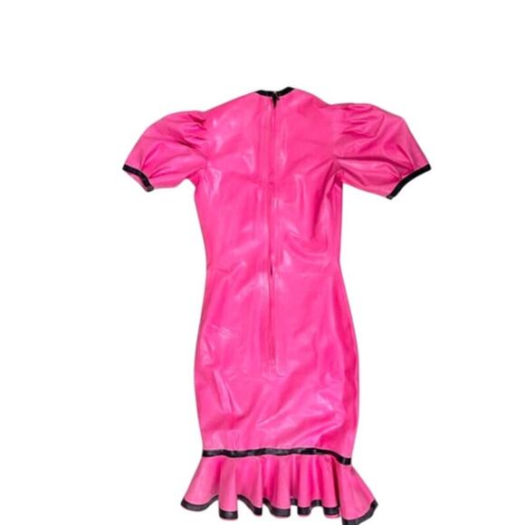 Westward Bound NWT Hot Pink Vinyl Bow Trim Dress Retro Mod PVC Size Sz S - Picture 5 of 6